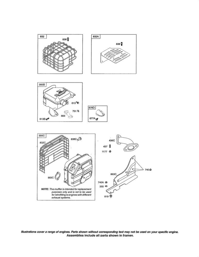 Muffler And Guard Diagram and Parts List for 20M100 0133-1416 Briggs and Stratton Engine